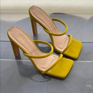 PLT  Yellow High Heels with Open Back and Square Toe